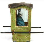 Rare Antique French Vernis Martin 12" Miniature Sedan Chair WITH Exquisite Original Doll, Palanquin, Chaise a Porteur