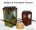 Rare Antique French Vernis Martin 12" Miniature Sedan Chair WITH Exquisite Original Doll, Palanquin, Chaise a Porteur