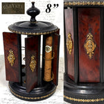 Antique French Victorian Era Cigar Presenter Caddy, Carousel Style, Burled & Brass Accents