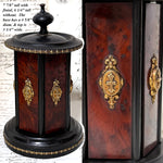 Antique French Victorian Era Cigar Presenter Caddy, Carousel Style, Burled & Brass Accents