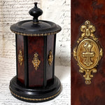 Antique French Victorian Era Cigar Presenter Caddy, Carousel Style, Burled & Brass Accents