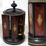 Antique French Victorian Era Cigar Presenter Caddy, Carousel Style, Burled & Brass Accents