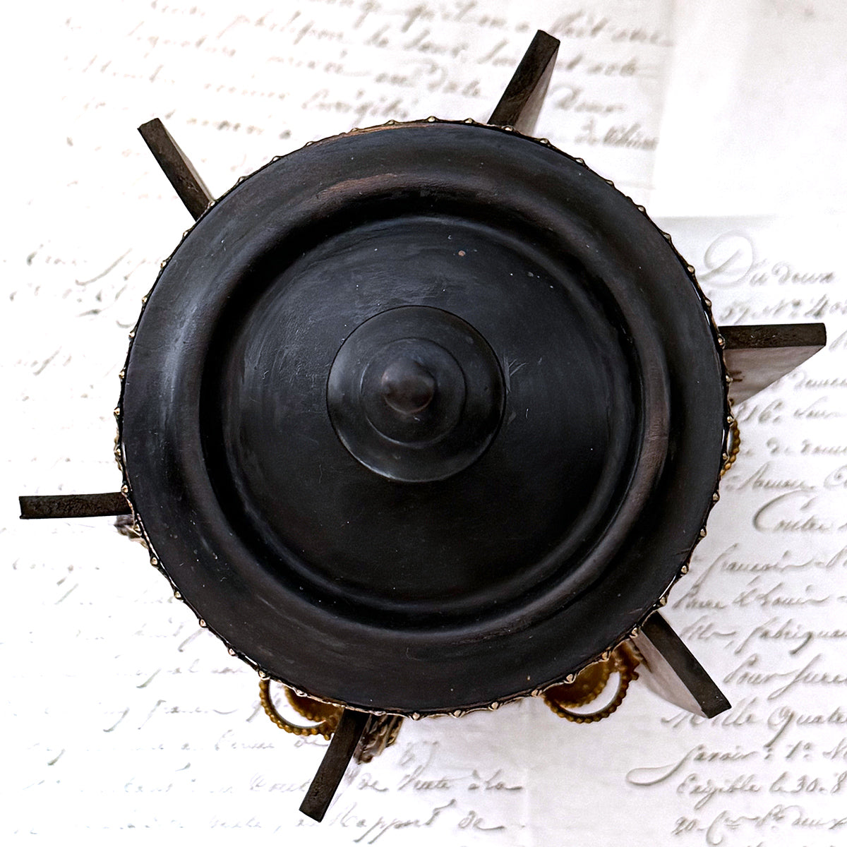 Antique French Victorian Era Cigar Presenter Caddy, Carousel Style, Burled & Brass Accents