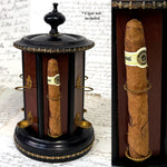 Antique French Victorian Era Cigar Presenter Caddy, Carousel Style, Burled & Brass Accents