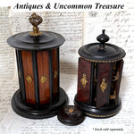 Antique French Victorian Era Cigar Presenter Caddy, Carousel Style, Burled & Brass Accents