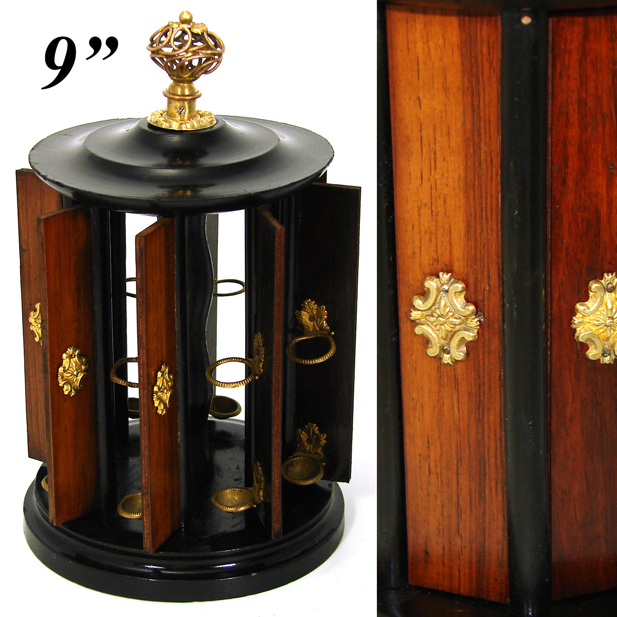 Antique French Victorian Era Cigar Presenter Caddy, Carousel Style, Bronze Finial