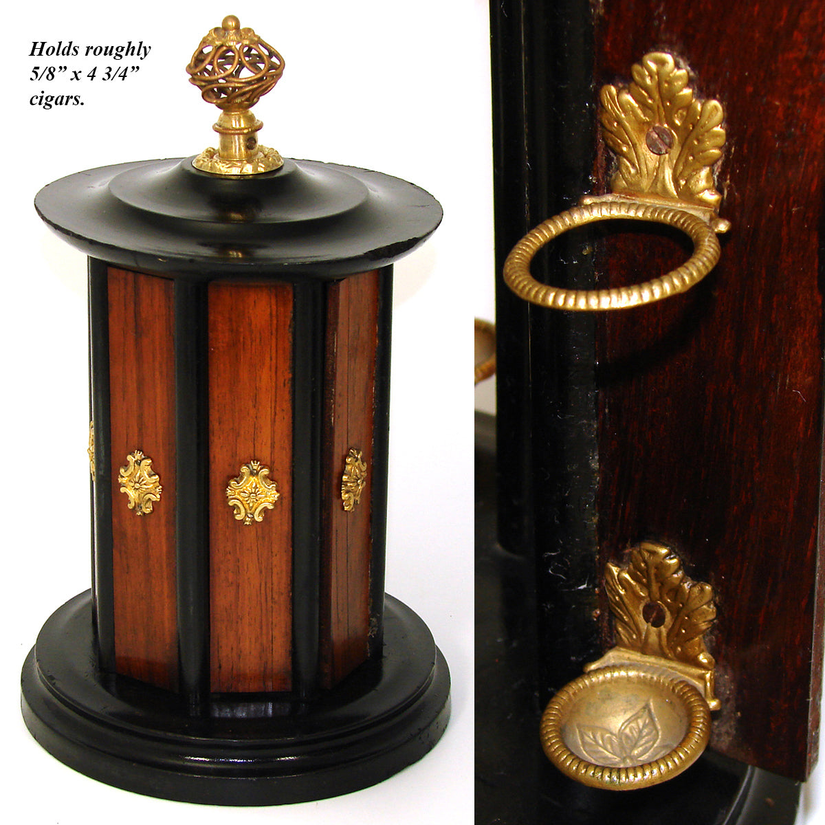 Antique French Victorian Era Cigar Presenter Caddy, Carousel Style, Bronze Finial