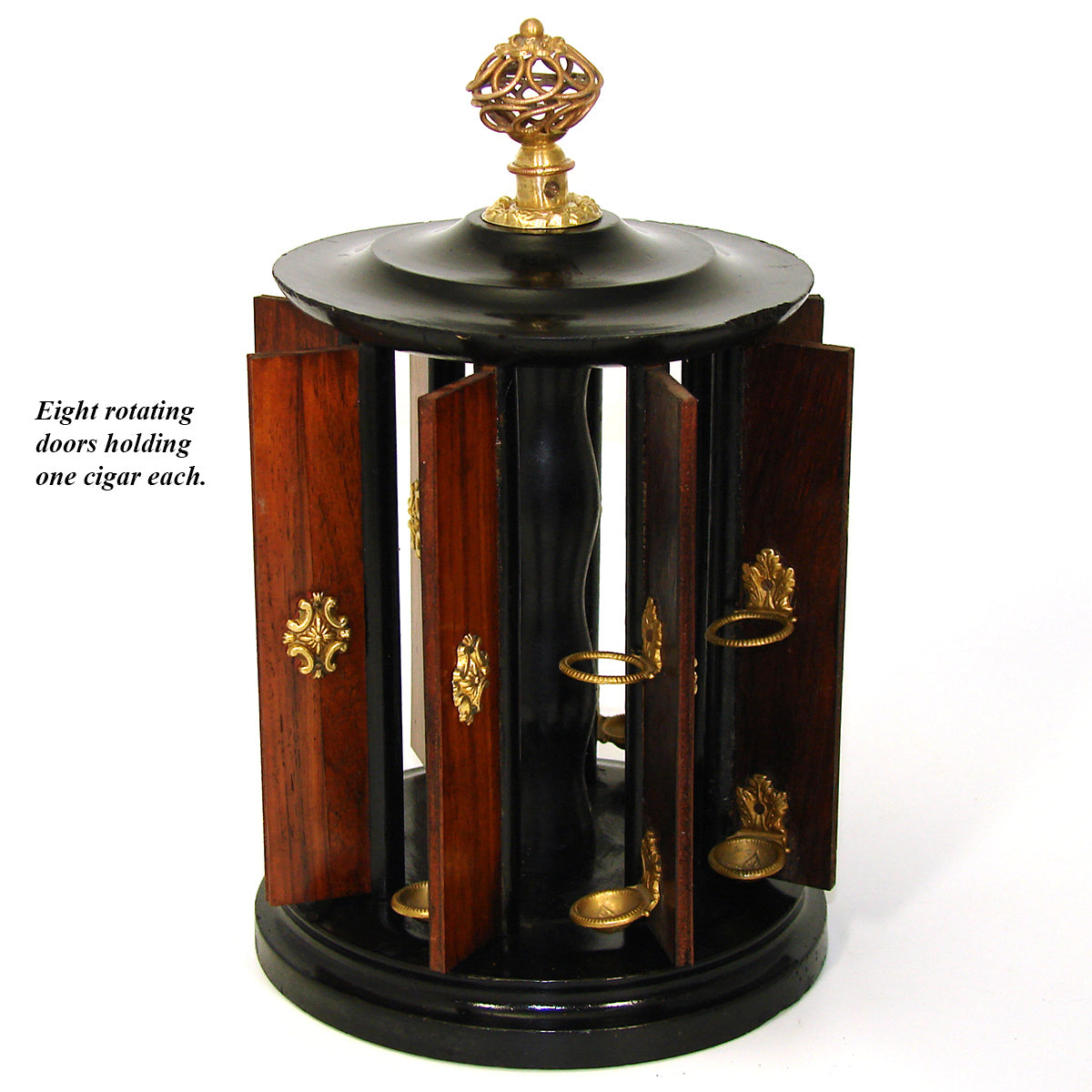 Antique French Victorian Era Cigar Presenter Caddy, Carousel Style, Bronze Finial