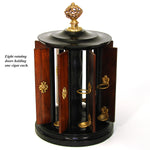 Antique French Victorian Era Cigar Presenter Caddy, Carousel Style, Bronze Finial
