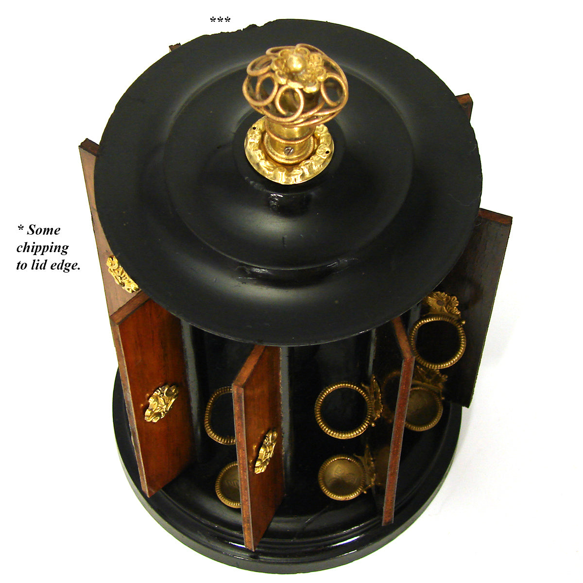 Antique French Victorian Era Cigar Presenter Caddy, Carousel Style, Bronze Finial