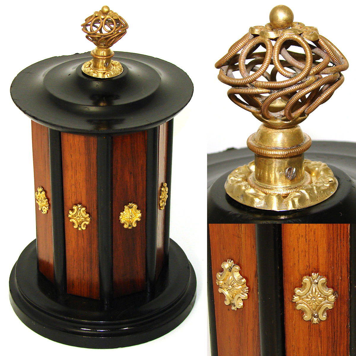 Antique French Victorian Era Cigar Presenter Caddy, Carousel Style, Bronze Finial