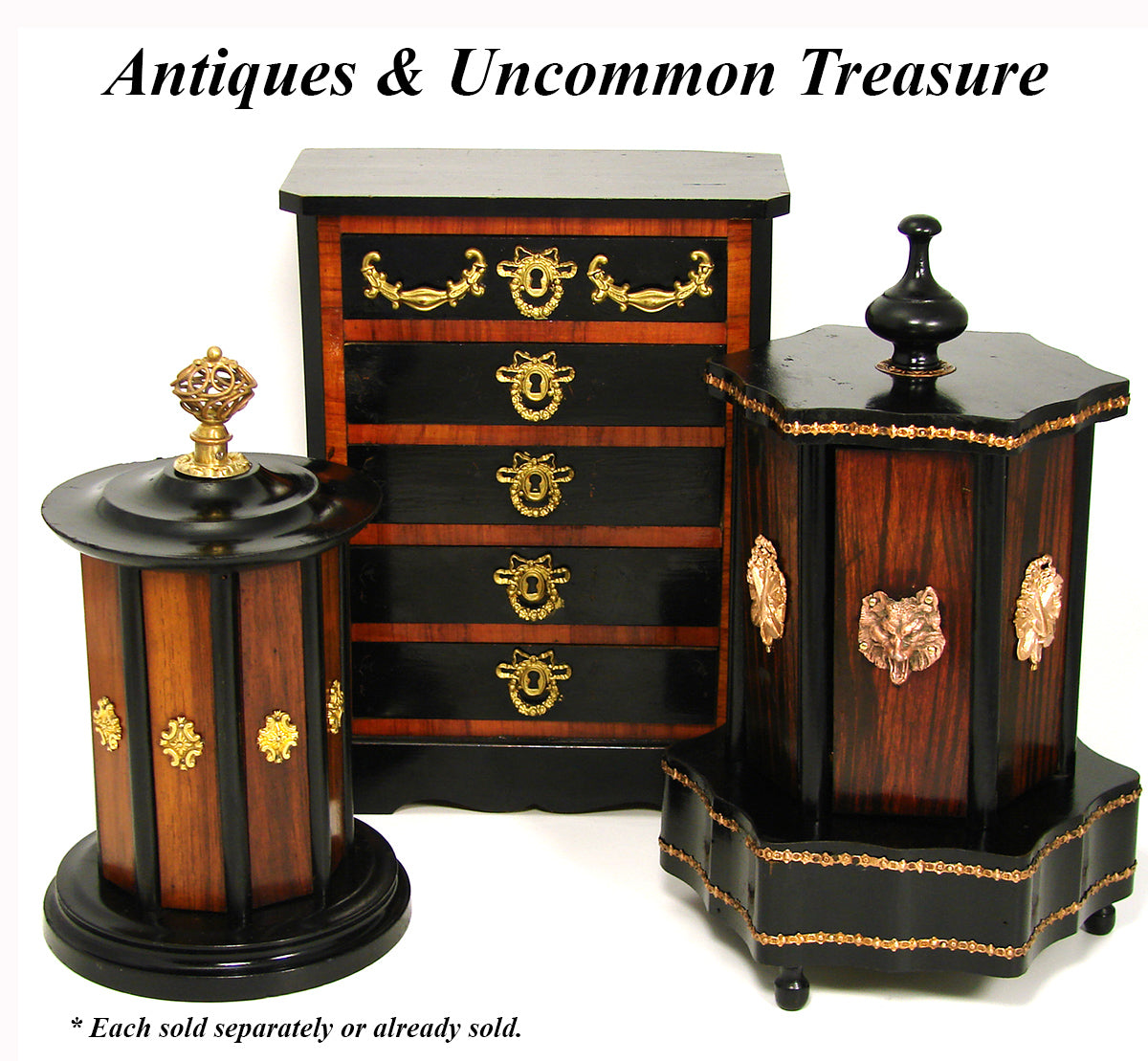 Antique French Victorian Era Cigar Presenter Caddy, Carousel Style, Bronze Finial