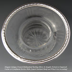 Antique French Sterling Silver & Intaglio Engraved Glass Condiment or Caviar Serving Dish