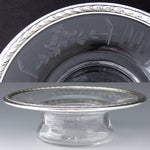 Antique French Sterling Silver & Intaglio Engraved Glass Condiment or Caviar Serving Dish