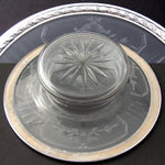 Antique French Sterling Silver & Intaglio Engraved Glass Condiment or Caviar Serving Dish