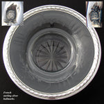 Antique French Sterling Silver & Intaglio Engraved Glass Condiment or Caviar Serving Dish