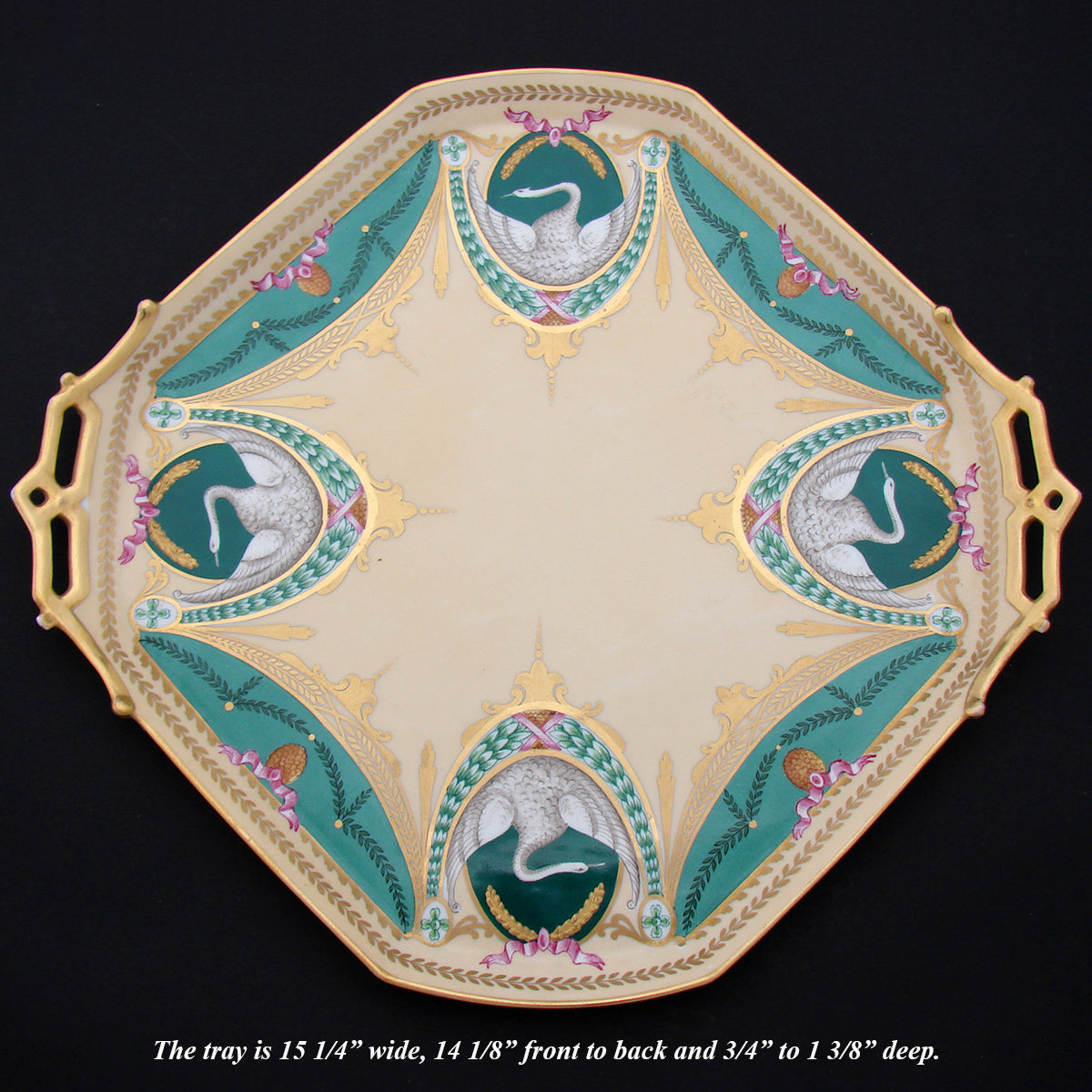 Antique French c. 1850-70 Empire Revival Style 5pc Tete-a-tete Sized Tea or Coffee Set, Swans