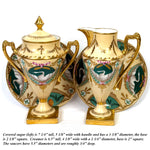 Antique French c. 1850-70 Empire Revival Style 5pc Tete-a-tete Sized Tea or Coffee Set, Swans