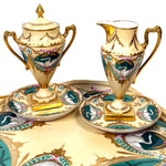 Antique French c. 1850-70 Empire Revival Style 5pc Tete-a-tete Sized Tea or Coffee Set, Swans