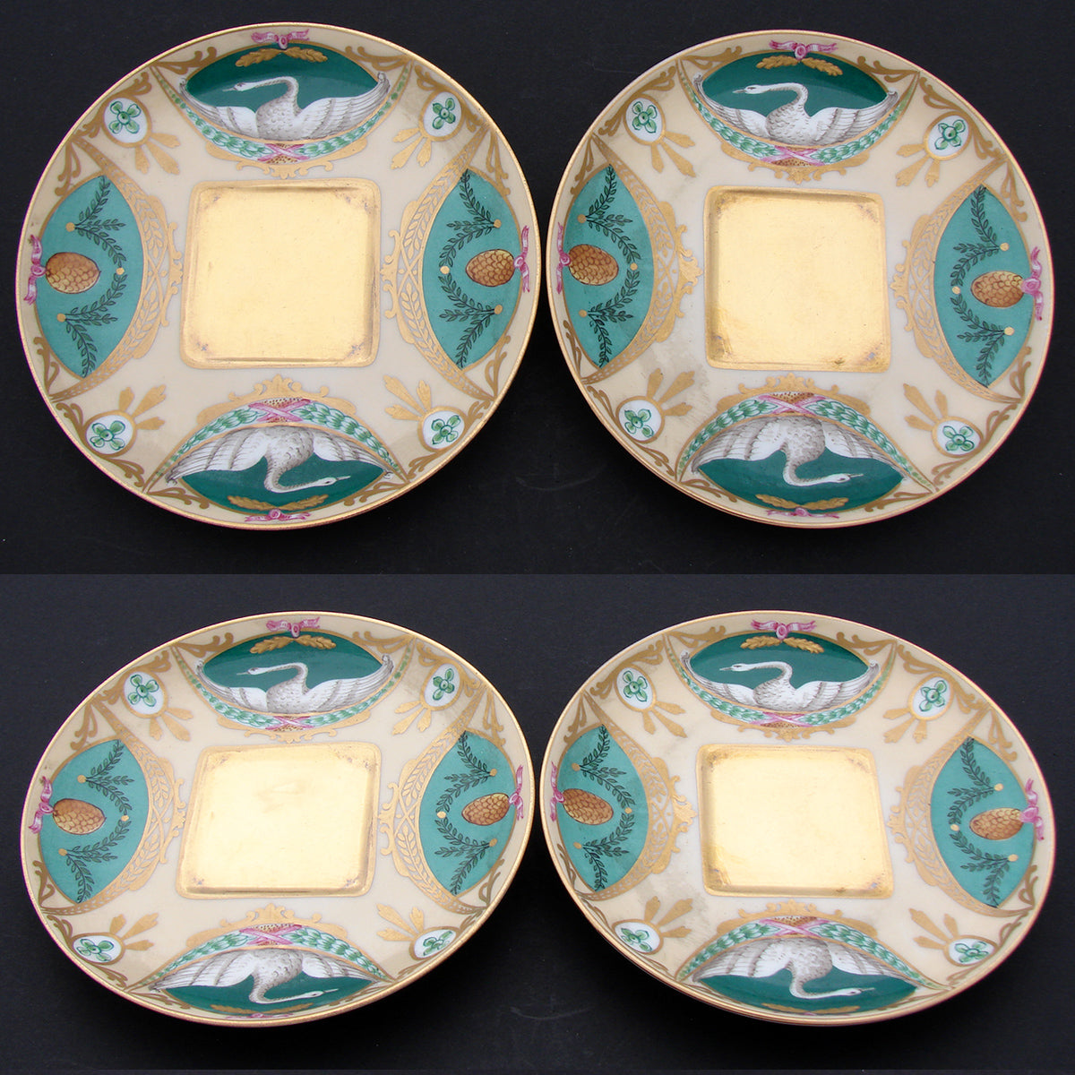 Antique French c. 1850-70 Empire Revival Style 5pc Tete-a-tete Sized Tea or Coffee Set, Swans