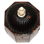 Rare Antique Victorian Era Tortoise Shell & Carved Ivory Single Well Tea Caddy, Domed Top