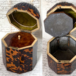 Rare Antique Victorian Era Tortoise Shell & Carved Ivory Single Well Tea Caddy, Domed Top