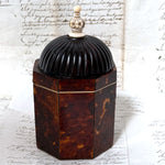 Rare Antique Victorian Era Tortoise Shell & Carved Ivory Single Well Tea Caddy, Domed Top