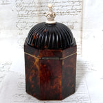 Rare Antique Victorian Era Tortoise Shell & Carved Ivory Single Well Tea Caddy, Domed Top