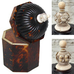 Rare Antique Victorian Era Tortoise Shell & Carved Ivory Single Well Tea Caddy, Domed Top