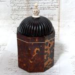 Rare Antique Victorian Era Tortoise Shell & Carved Ivory Single Well Tea Caddy, Domed Top