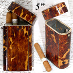 Antique Victorian Era Tortoise Shell & Pique Cigar Etui or Travel Tea Caddy - Tortoiseshell