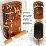 Antique Victorian Era Tortoise Shell & Pique Cigar Etui or Travel Tea Caddy - Tortoiseshell