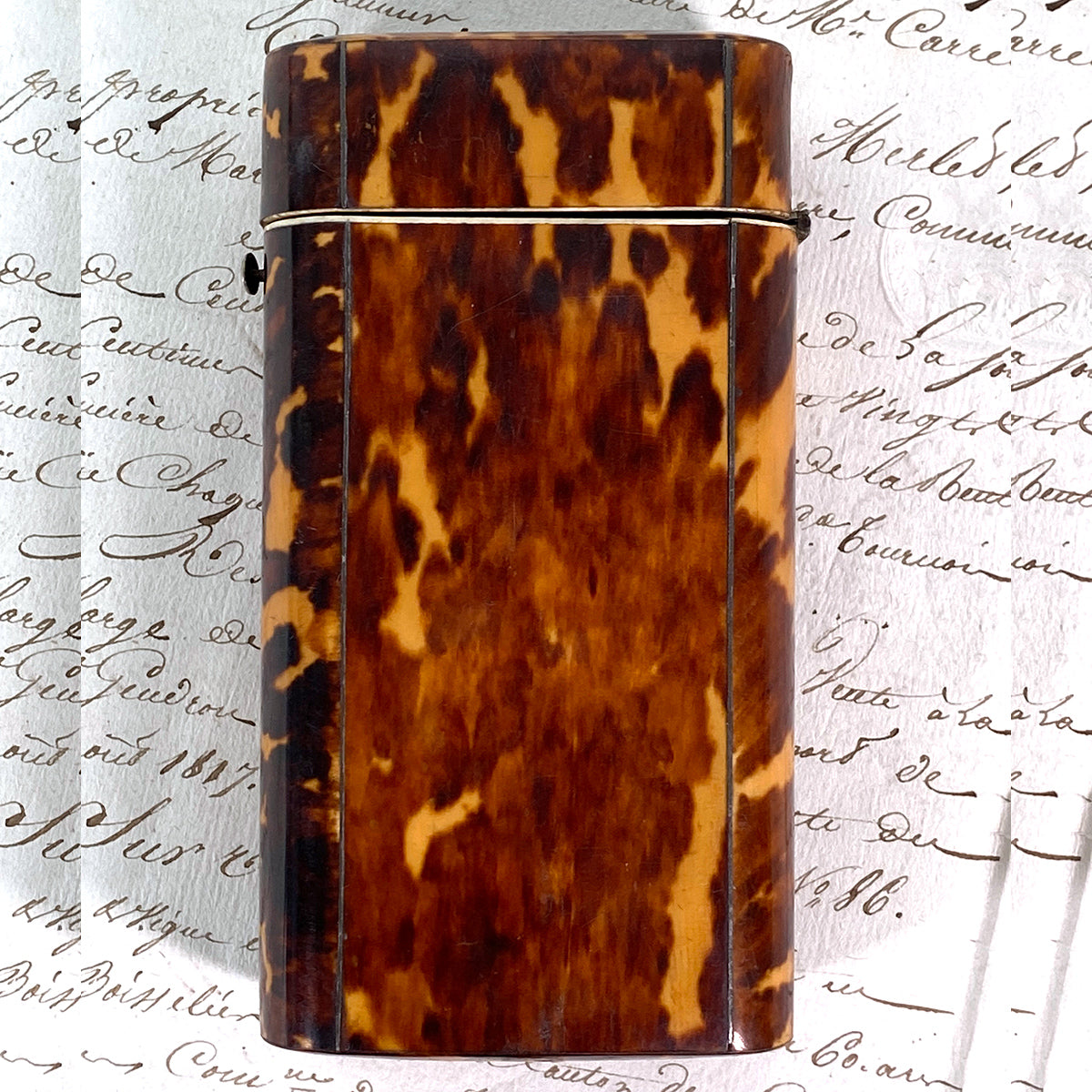 Antique Victorian Era Tortoise Shell & Pique Cigar Etui or Travel Tea Caddy - Tortoiseshell