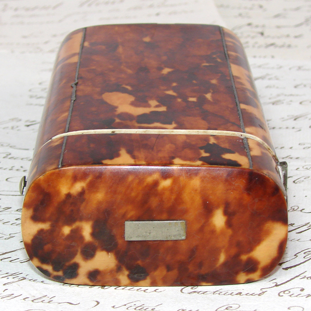 Antique Victorian Era Tortoise Shell & Pique Cigar Etui or Travel Tea Caddy - Tortoiseshell
