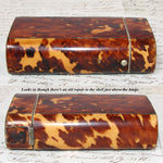 Antique Victorian Era Tortoise Shell & Pique Cigar Etui or Travel Tea Caddy - Tortoiseshell