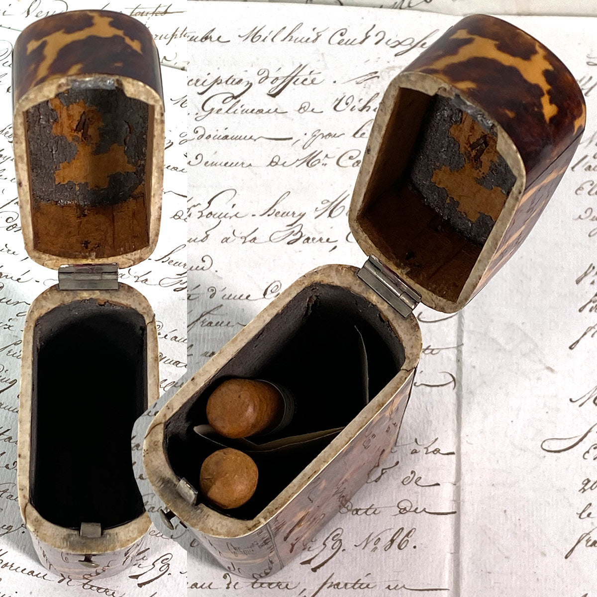 Antique Victorian Era Tortoise Shell & Pique Cigar Etui or Travel Tea Caddy - Tortoiseshell