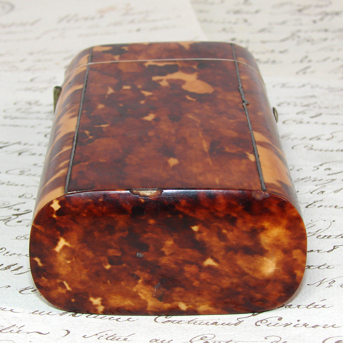 Antique Victorian Era Tortoise Shell & Pique Cigar Etui or Travel Tea Caddy - Tortoiseshell