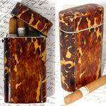 Antique Victorian Era Tortoise Shell & Pique Cigar Etui or Travel Tea Caddy - Tortoiseshell