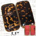 Antique French Cigar Case, Necessaire in Fine Tortoise Shell Pique - Tortoiseshell