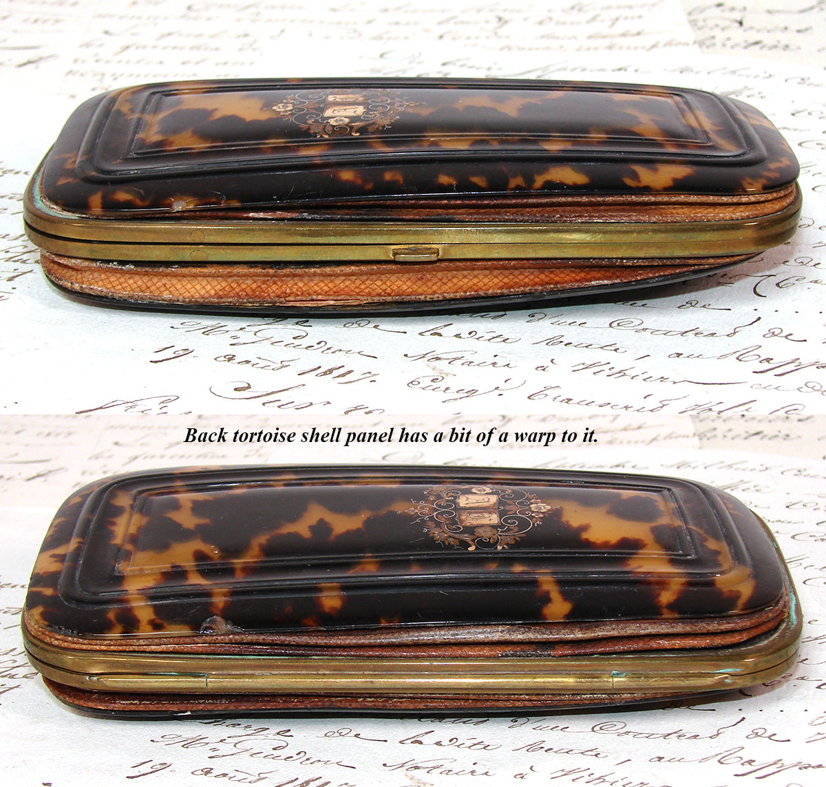 Antique French Cigar Case, Necessaire in Fine Tortoise Shell Pique - Tortoiseshell