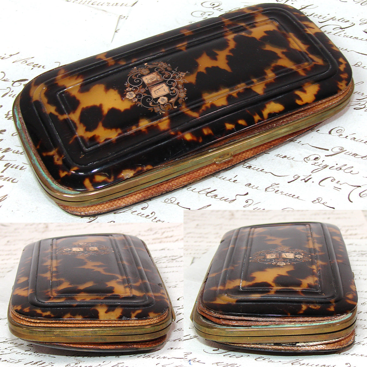 Antique French Cigar Case, Necessaire in Fine Tortoise Shell Pique - Tortoiseshell