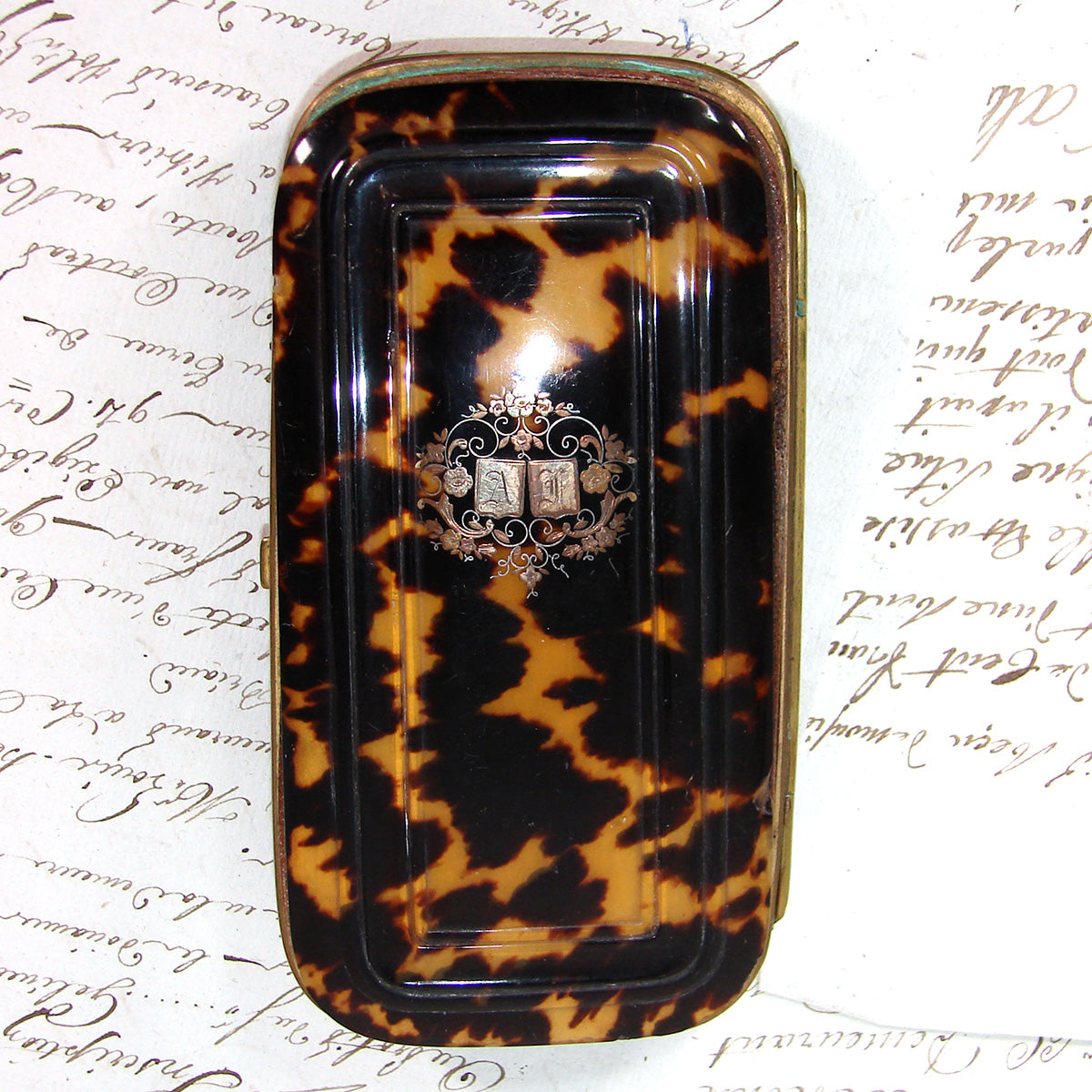 Antique French Cigar Case, Necessaire in Fine Tortoise Shell Pique - Tortoiseshell