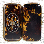 Superb Antique French Tortoise Shell & Pique Inlay 5.5" Cigar Case, Mother of Pearl Accents