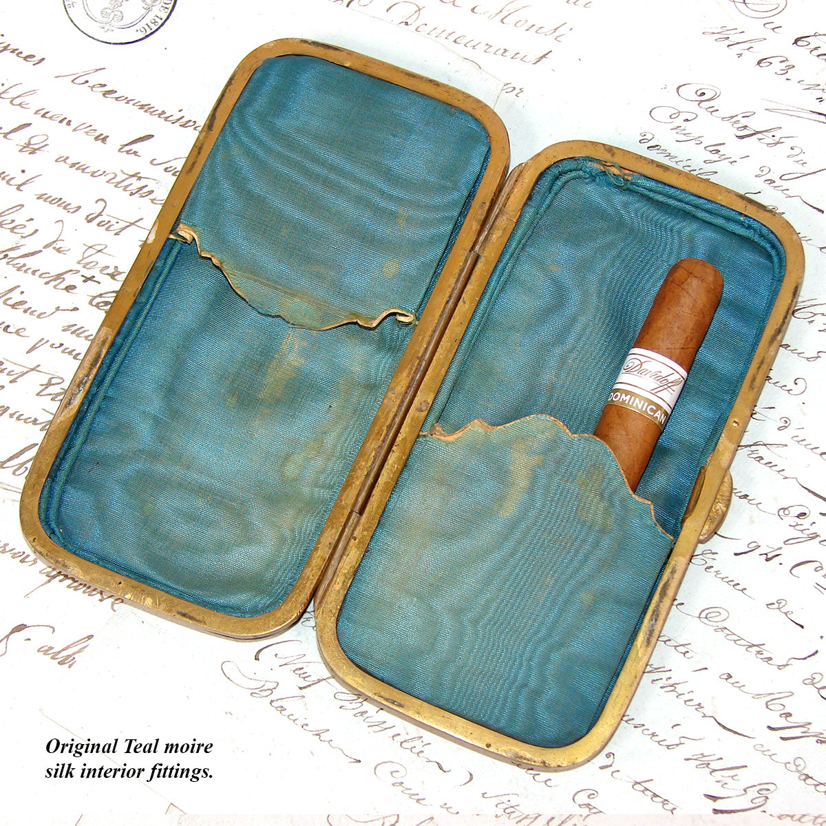 Superb Antique French Tortoise Shell & Pique Inlay 5.5" Cigar Case, Mother of Pearl Accents