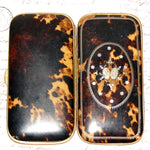 Superb Antique French Tortoise Shell & Pique Inlay 5.5" Cigar Case, Mother of Pearl Accents