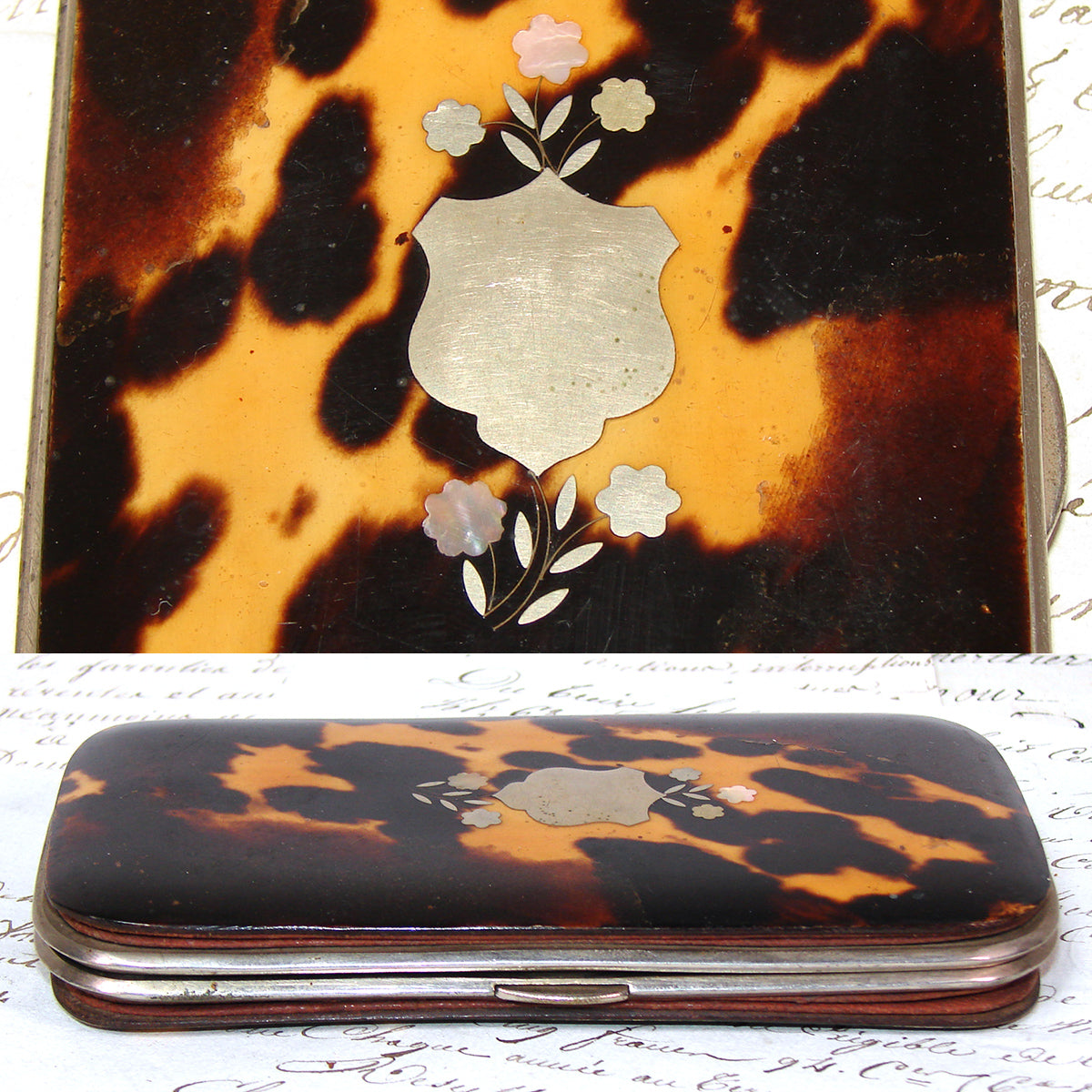 Quality Antique French Tortoise Shell Cigar or Spectacles Case, Original Interior