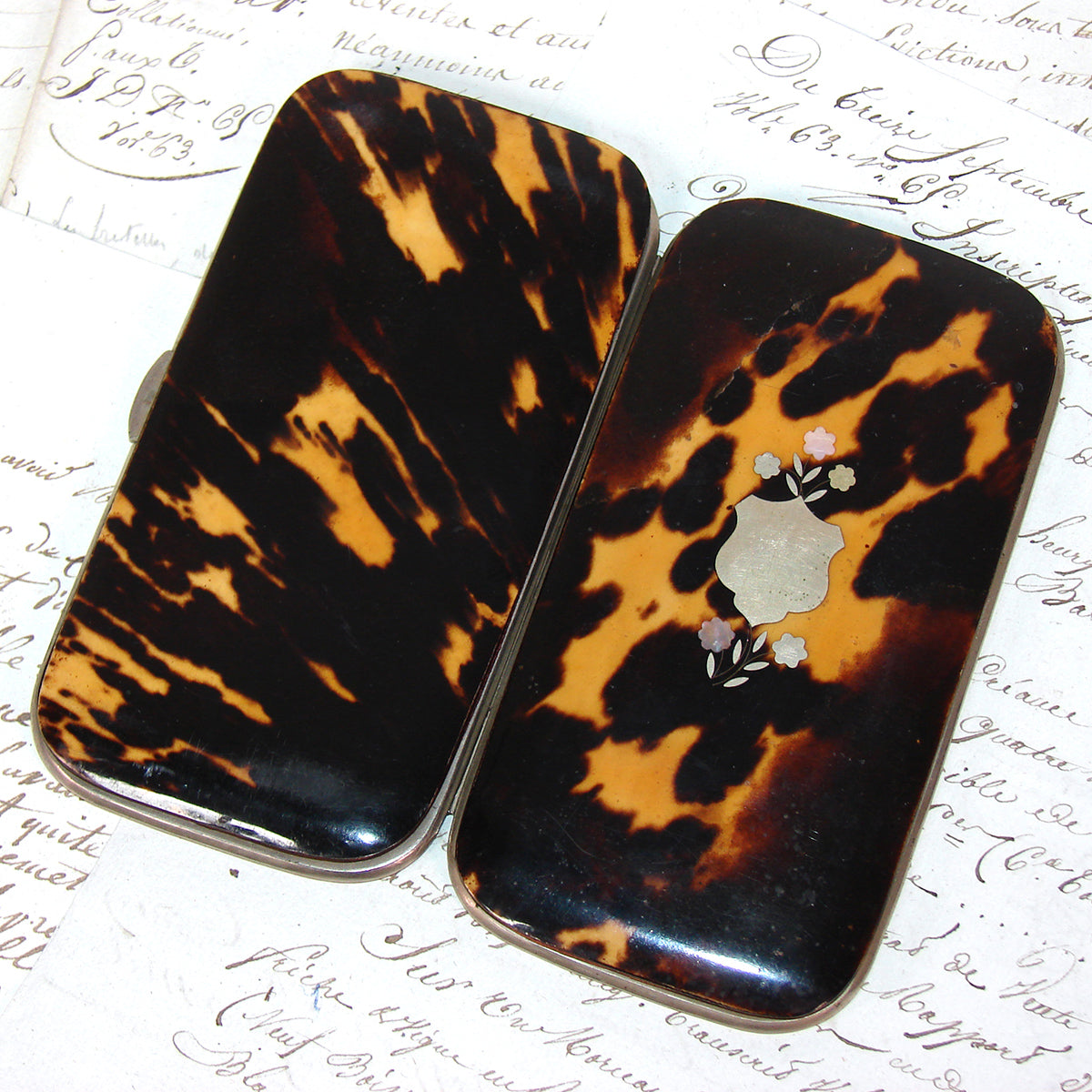 Quality Antique French Tortoise Shell Cigar or Spectacles Case, Original Interior