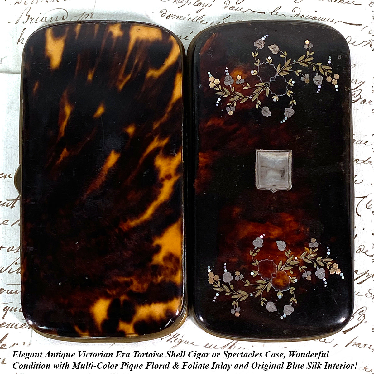 Antique French Tortoise Shell Cigar or Spectacles Case, Etui - Tortoiseshell & Pique