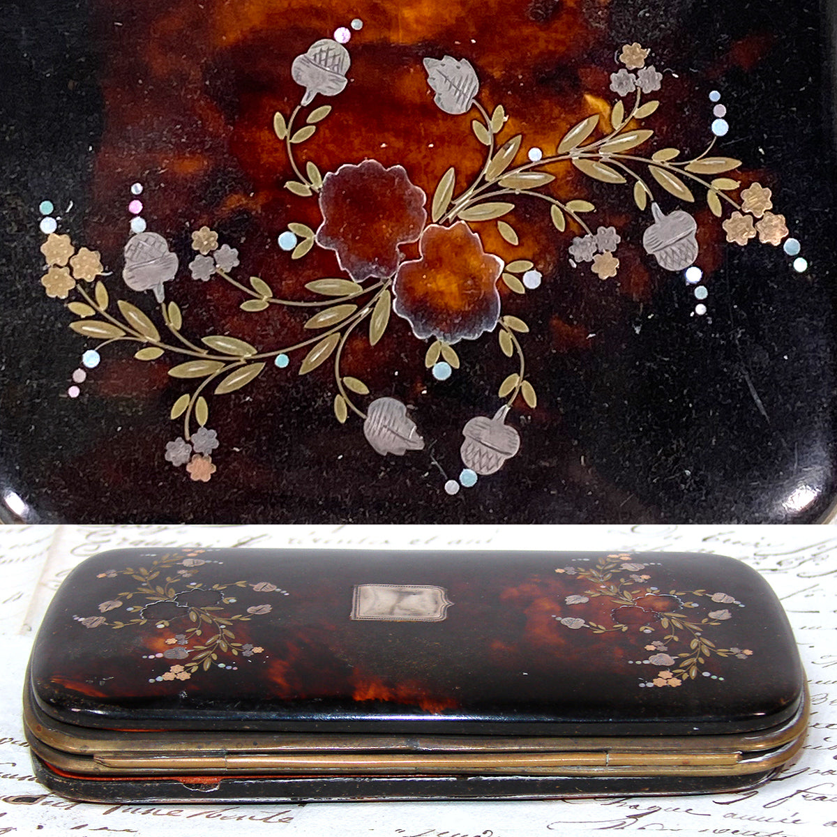 Antique French Tortoise Shell Cigar or Spectacles Case, Etui - Tortoiseshell & Pique