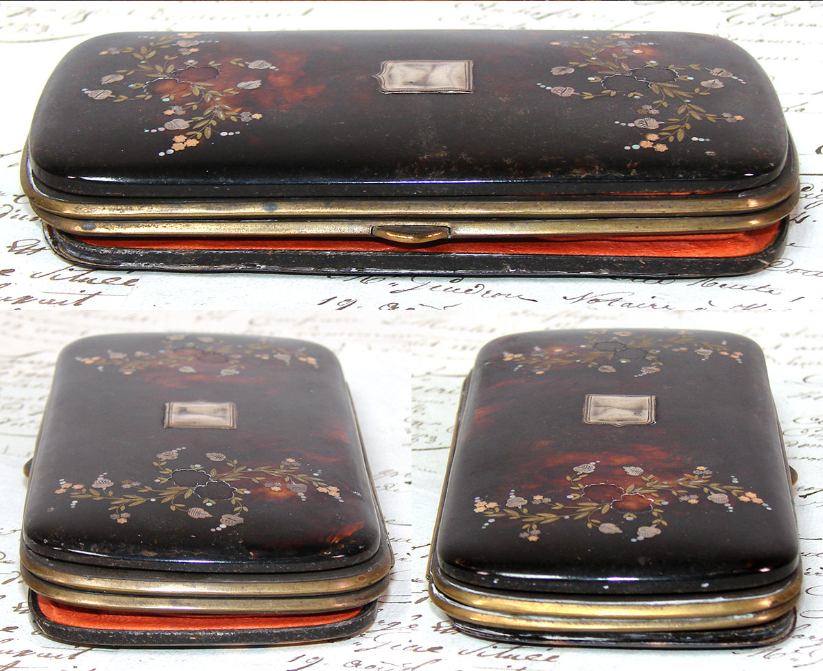 Antique French Tortoise Shell Cigar or Spectacles Case, Etui - Tortoiseshell & Pique